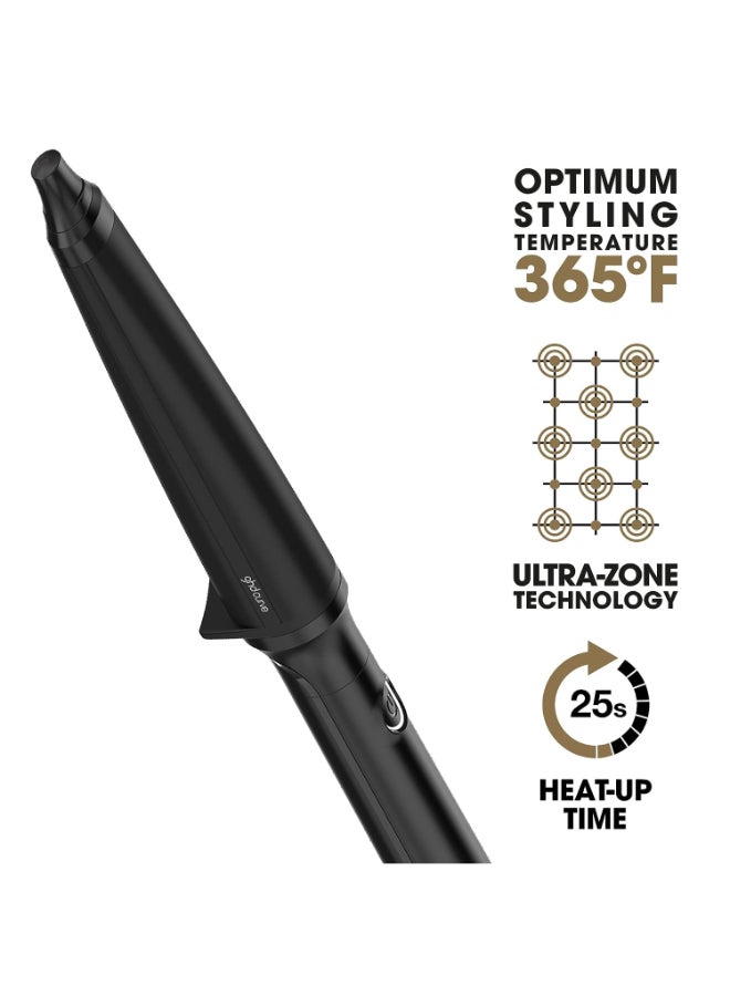 ghd - Creative Curl Tapered Hair Curling Wand ― 1" Innovative Round Base To 0.9" Tip With Safer-For-Hair Styling Temperature, Designed To Create Tight, Textured Hair Curls To Soft Black - Image 1