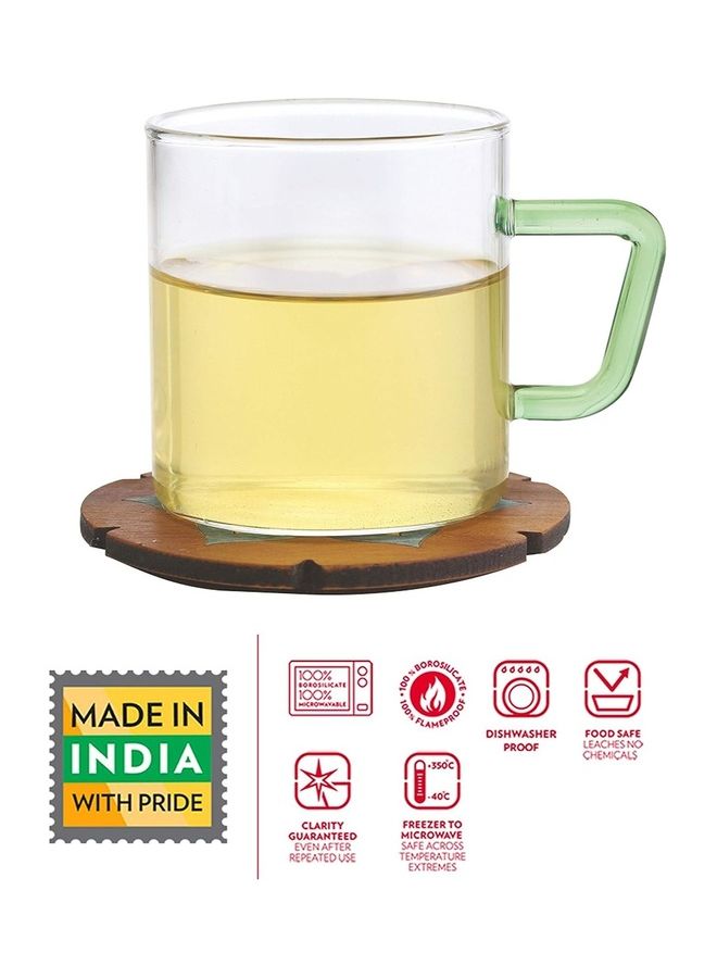 BOROSIL - Vision Classic Mug Set Of 6 -Green Handle-Microwavable, Borosilicate White/Green - Image 1