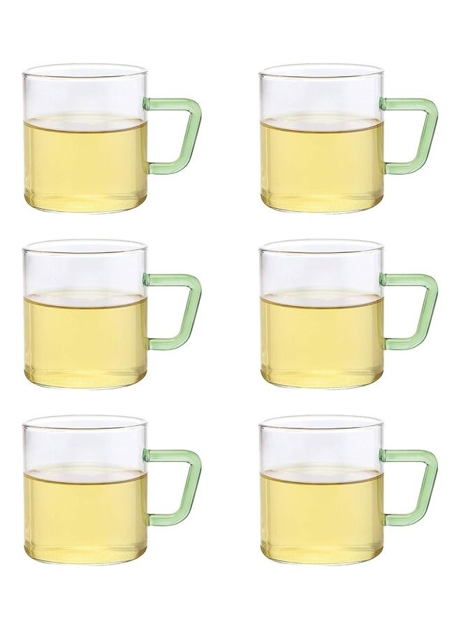 BOROSIL - Vision Classic Mug Set Of 6 -Green Handle-Microwavable, Borosilicate White/Green - Image 1