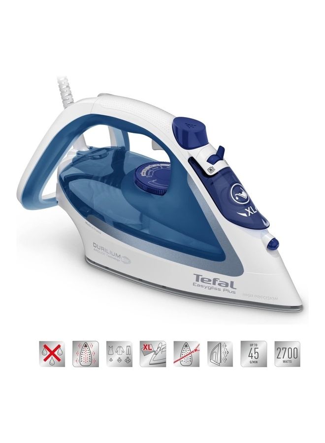 Tefal - 220g Steam Boost Durilium Air Glide Sole With Three Steam Zones Self Cleaning Function Anti Cale System 1.0 L 2700.0 W FV5751 BlueWhite - Image 1
