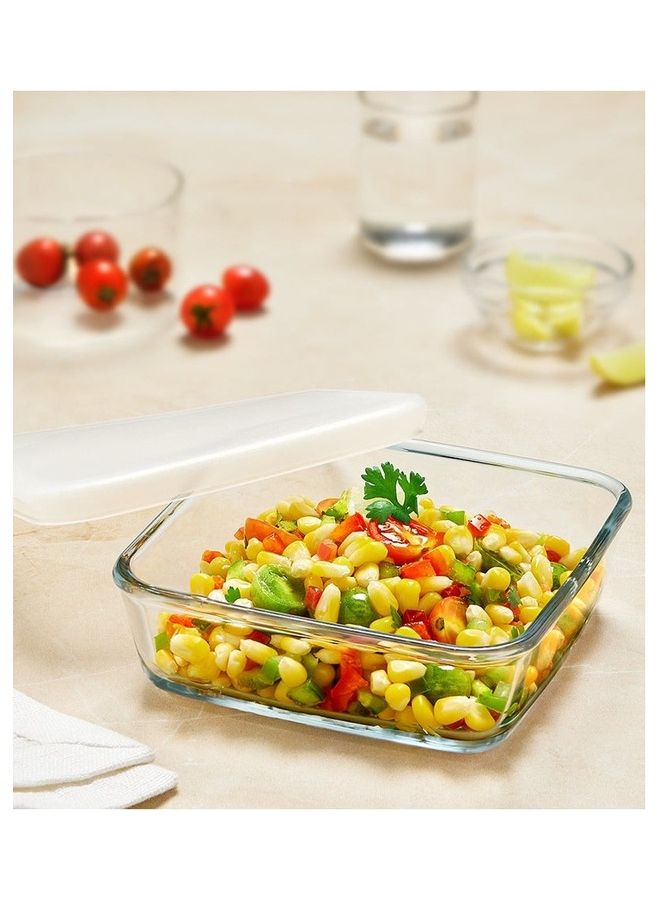 BOROSIL Microwavable Square Baking Dish With Plastic Lid - Microwave, Oven And Dishwasher Proof White 800ml  - Image 1