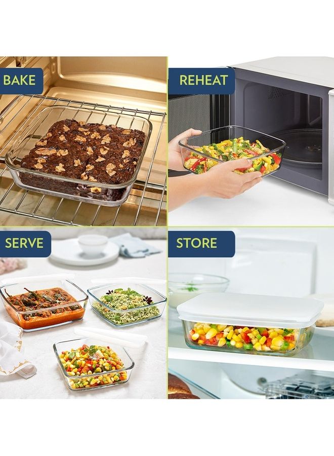BOROSIL Microwavable Square Baking Dish With Plastic Lid - Microwave, Oven And Dishwasher Proof White 800ml  - Image 4