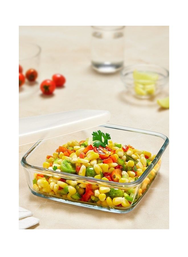BOROSIL Microwavable Square Baking Dish With Plastic Lid - Microwave, Oven And Dishwasher Proof White 1.6Liters  - Image 1