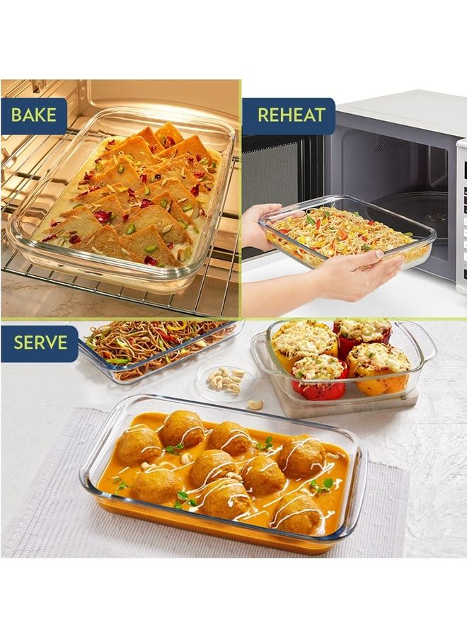 بوروسيل طبق مستطيل عميق قابل للميكروويف مع مقبض وميكروويف وفرن وغسالة أطباق أبيض 3 لتر - Image 2