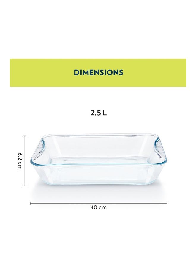 بوروسيل طبق مستطيل سهل الإمساك بمقبض وميكروويف وغسالة أطباق أبيض 2.5 لتر - Image 2