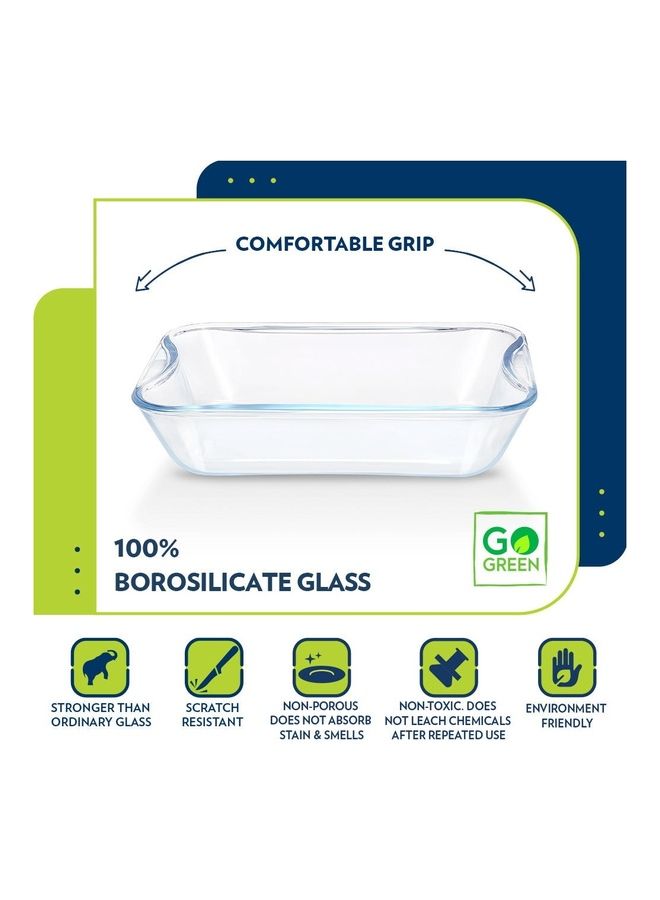 بوروسيل طبق مستطيل سهل الإمساك بمقبض وميكروويف وغسالة أطباق أبيض 2.5 لتر - Image 3