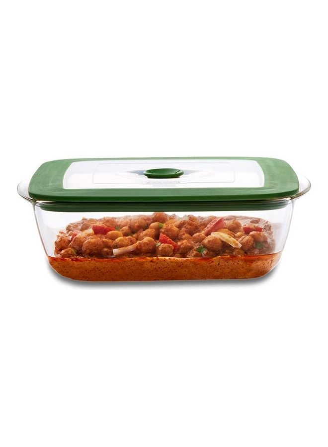 BOROSIL Square Cake Dish With Green Lid, Microwave, Oven And Dishwasher Proof Green/White 1Liters  - Image 1