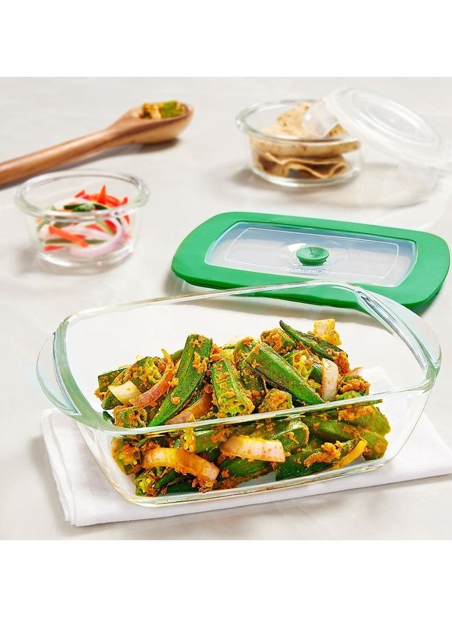 BOROSIL Square Cake Dish With Green Lid, Microwave, Oven And Dishwasher Proof Green/White 1Liters  - Image 2