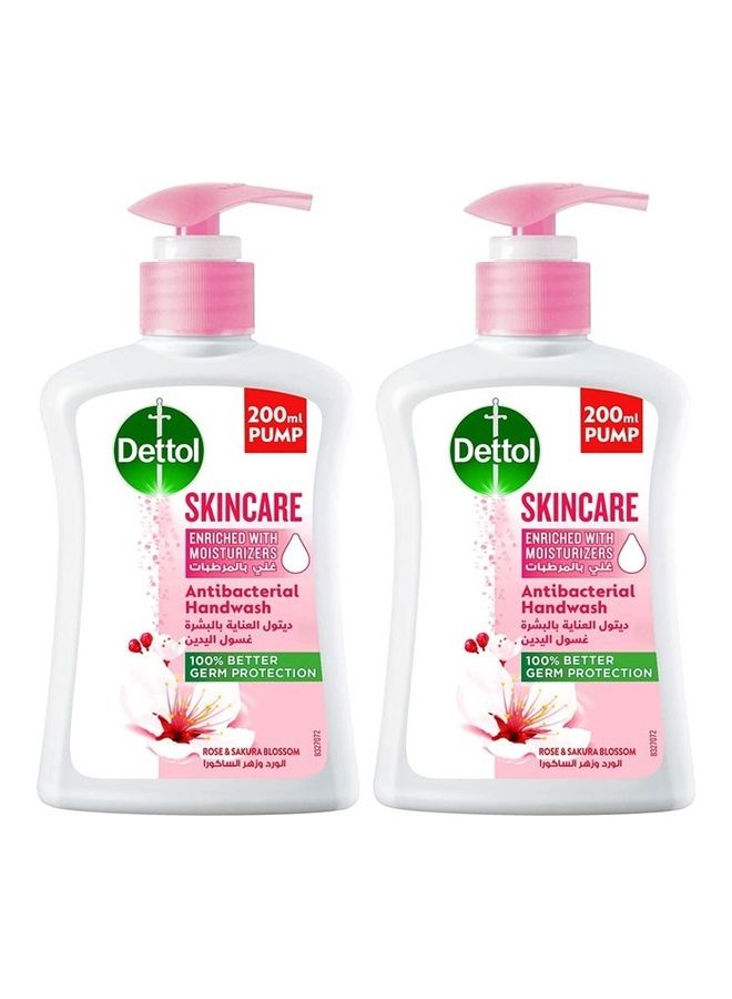 ديتول Anti-Bacterial Skincare Handwash Liquid Soap With Pump Pack Of 2 Pink 2x200ml  - Image 1