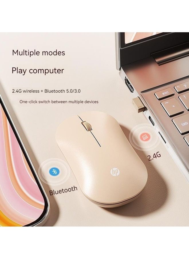 HP - DM10 Wireless bluetooth dual-mode mouse mute laptop office ipad tablet mac apple universal Milk Tea - Image 1