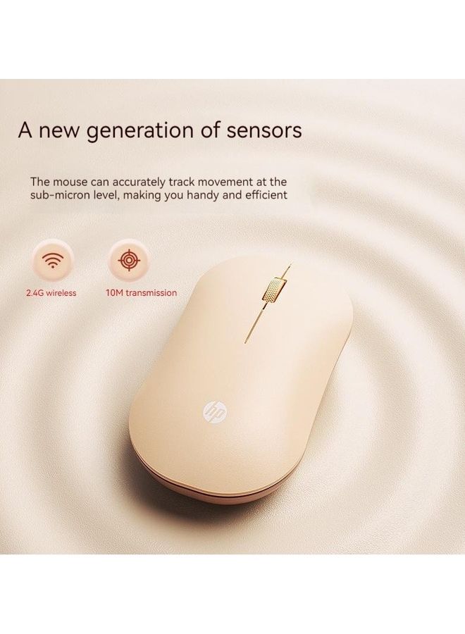 HP - DM10 Wireless bluetooth dual-mode mouse mute laptop office ipad tablet mac apple universal Milk Tea - Image 1