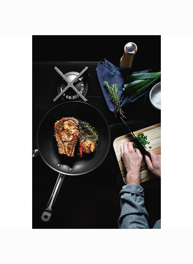 TRAMONTINA - Professional 2.9L Stainless Steel Shallow Frying Pan With Tri-Ply Bottom And Interior PFOA Free Nonstick Coating Black/Silver 30cmcm - Image 1