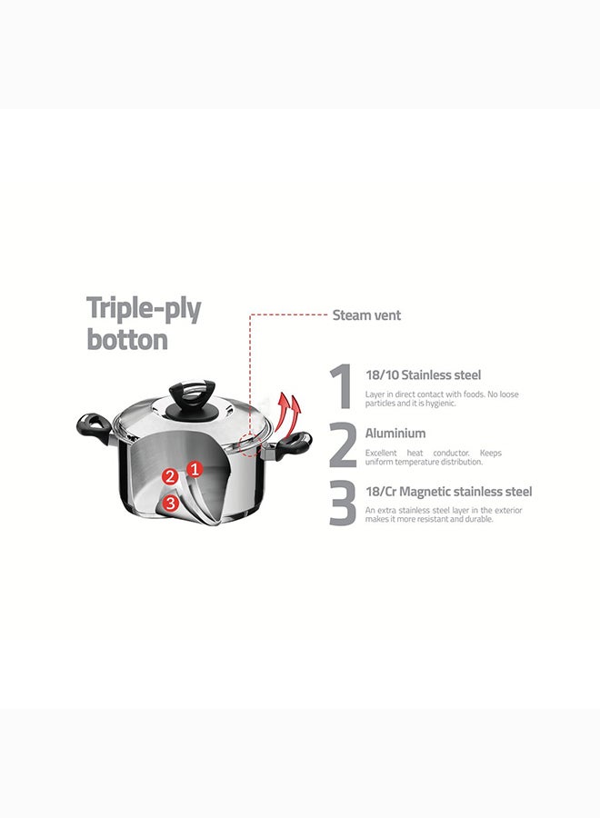 TRAMONTINA Solar Bakelite 4.7L Stainless Steel Saucepan With Tri-Ply Bottom Silver 24 cmcm  - Image 3
