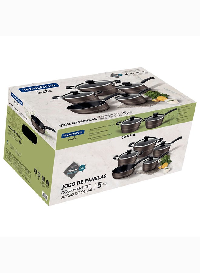 TRAMONTINA Sicilia Hazelnut 5 Pieces Aluminum Cookware Set With Interior And Exterior Starflon Excellent PFOA Free Nonstick Coating Hazelnut Large Casserole (24), Small Casserole (20), Large Sauce Pan (18), Small Sauce Pan (16), Deep Frying Pan (24)cm  - Image 3