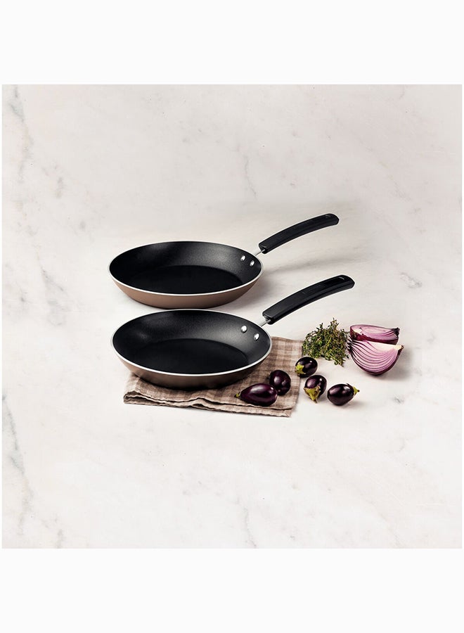 TRAMONTINA - Sicilia 2 Pieces Hazelnut Aluminum Frying Pan Set With Interior And Exterior Starflon Excellent PFOA Free Nonstick Coating Hazelnut 24+28cm - Image 1