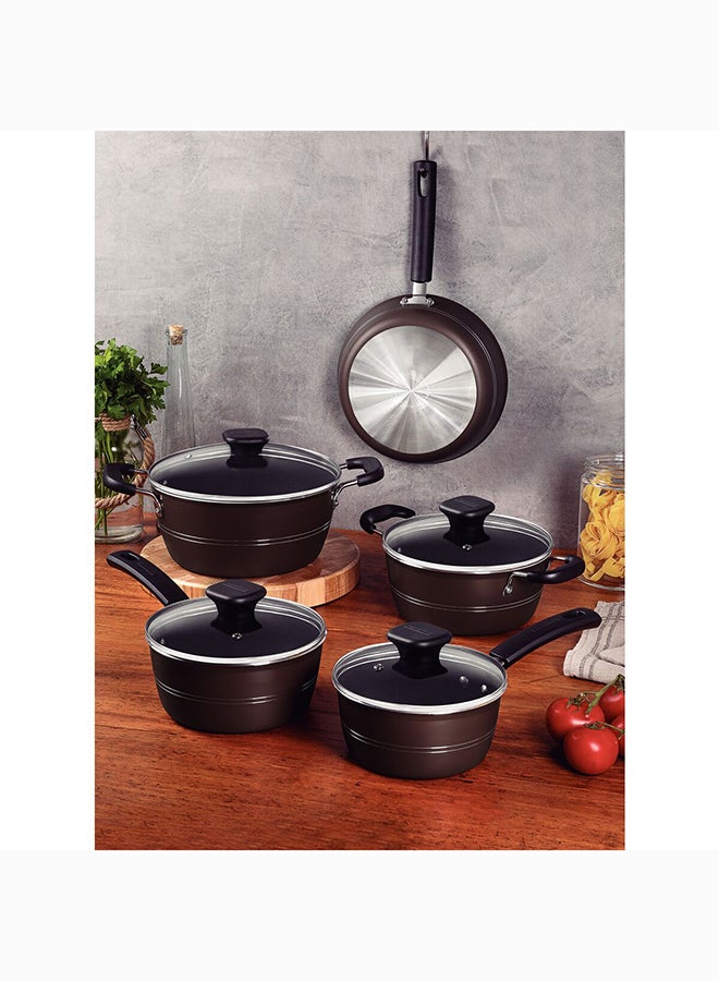 TRAMONTINA Sicilia Hazelnut 5 Pieces Aluminum Cookware Set With Interior And Exterior Starflon Excellent PFOA Free Nonstick Coating Hazelnut Large Casserole (24), Small Casserole (20), Large Sauce Pan (18), Small Sauce Pan (16), Deep Frying Pan (24)cm  - Image 2