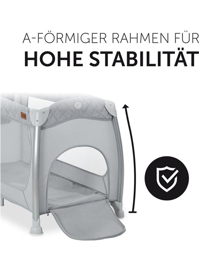 hauck - Travel Cots Play N Relax Center Foldable, Wheeled, Newborn Attachment, Changing Top, Side Pocket, Easy To Fold, Tilt - Resistant Design , Modern Style, For Babies Up To 15 Kg - Grey - Image 1