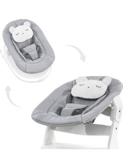 hauck Alpha Bouncer 661833 Baby Rocker High Chair Attachment 2 In 1 Can Be Used From Birth With Cushion And Compatible With Wooden High Chair Alpha + And Beta + Pastel Bear - Grey  - Image 1
