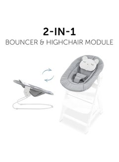 hauck Alpha Bouncer 661833 Baby Rocker High Chair Attachment 2 In 1 Can Be Used From Birth With Cushion And Compatible With Wooden High Chair Alpha + And Beta + Pastel Bear - Grey  - Image 3