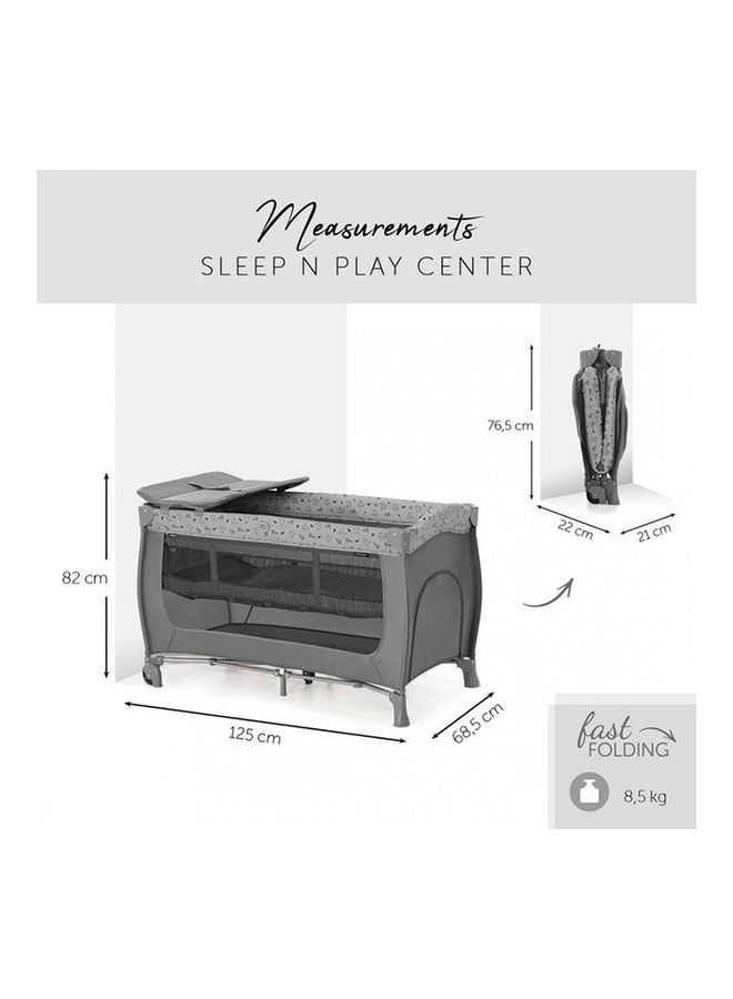 hauck - Travel Cot Set Sleep N Play Center/For Babys And Toddlers From Birth Up To 15 Kg / 120 X 60 cm/Changing Table / 2Nd Level/Wheels/Side Hatch/Foldable/Transport Bag/Nordic Grey - Image 1