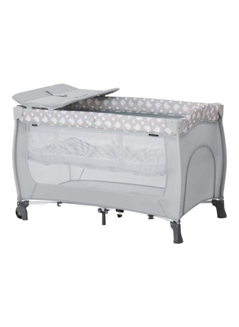 Baby Travel Cot Set Sleep And Play Center, Birth Up To 15 Kg, 120 X 60 Cm, Changing Table, 2nd Level, Wheels, Side Hatch, Foldable, Transport Bag - Teddy Grey