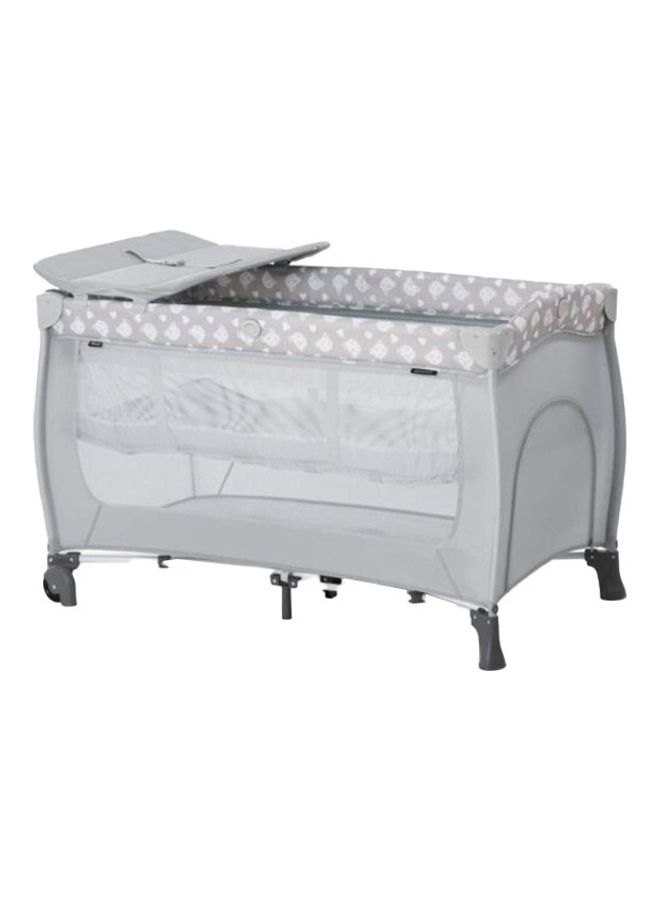 Baby Travel Cot Set Sleep And Play Center, Birth Up To 15 Kg, 120 X 60 Cm, Changing Table, 2nd Level, Wheels, Side Hatch, Foldable, Transport Bag - Teddy Grey