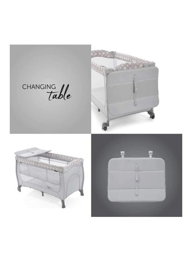 Baby Travel Cot Set Sleep And Play Center, Birth Up To 15 Kg, 120 X 60 Cm, Changing Table, 2nd Level, Wheels, Side Hatch, Foldable, Transport Bag - Teddy Grey