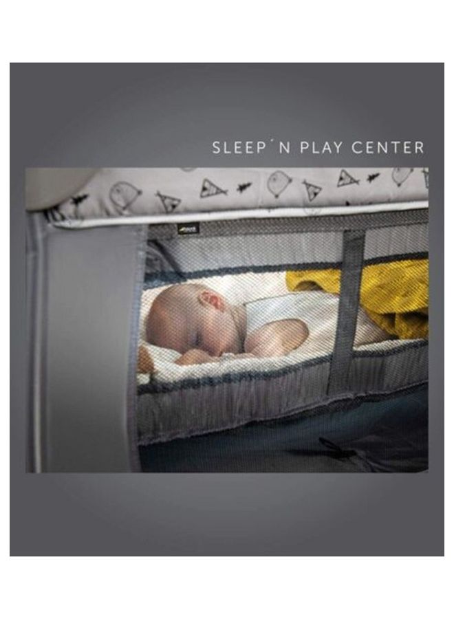 Baby Travel Cot Set Sleep And Play Center, Birth Up To 15 Kg, 120 X 60 Cm, Changing Table, 2nd Level, Wheels, Side Hatch, Foldable, Transport Bag - Teddy Grey