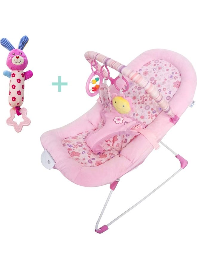 Moon Hop-Hop Bouncer-Pink with Soft Rattle Toy-Bunny - Image 1