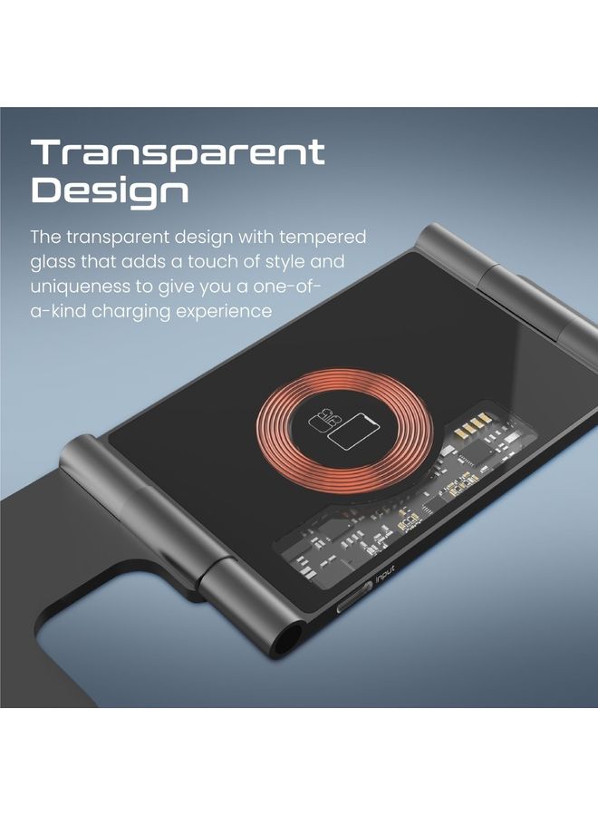 PROMATE - 3-In-1 Ultra-Slim Foldable Structure Wireless Charger Transparent MagSafe 15W Charging Station Black - Image 1
