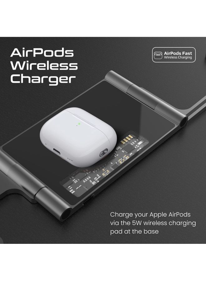 PROMATE - 3-In-1 Ultra-Slim Foldable Structure Wireless Charger Transparent MagSafe 15W Charging Station Black - Image 1