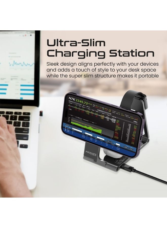 PROMATE - 3-In-1 Ultra-Slim Foldable Structure Wireless Charger Transparent MagSafe 15W Charging Station Black - Image 1