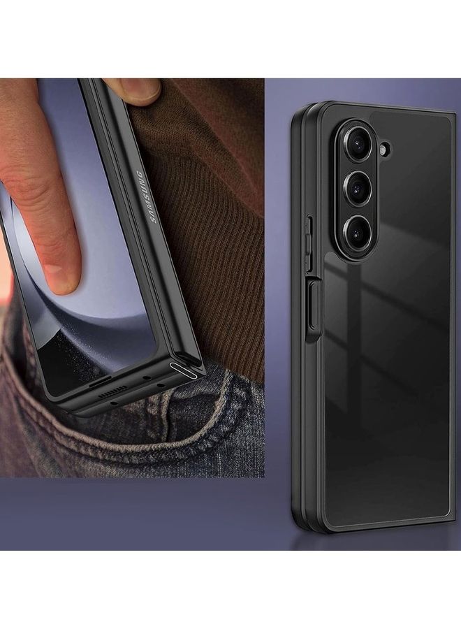 مارجون Samsung Galaxy Z Fold5 Case TPU PC Hybrid Mobile Phone Tempered Glass Clear Cover Black - Image 3