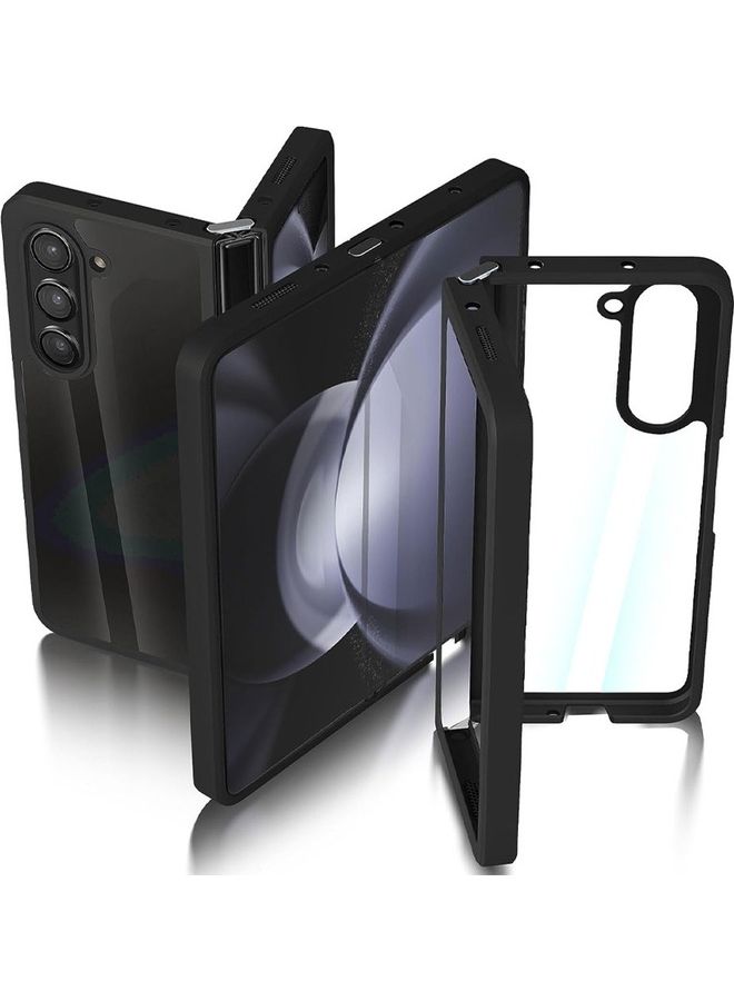 مارجون Samsung Galaxy Z Fold5 Case TPU PC Hybrid Mobile Phone Tempered Glass Clear Cover Black - Image 5