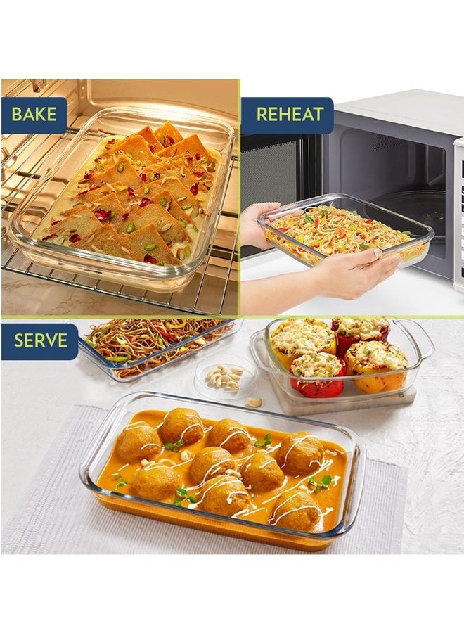 BOROSIL - Microwavable Deep Rectangular Dish With Handle -Microwave, Oven And Dishwasher Proof White 1.5Liters - Image 1