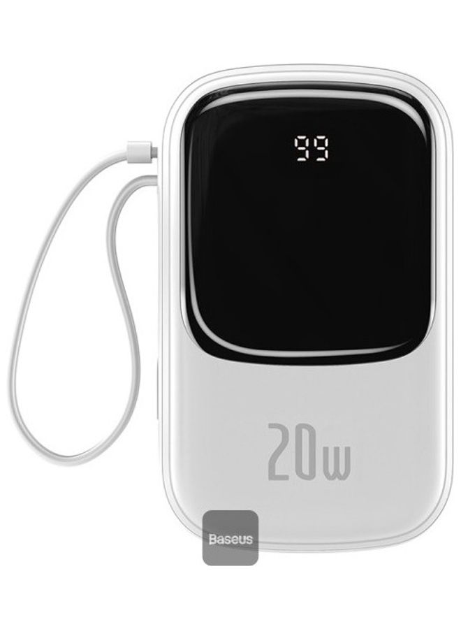 بيسوس Qpow Digital Display Quick Charging Power Bank 20W Built In iP Cable White - Image 1