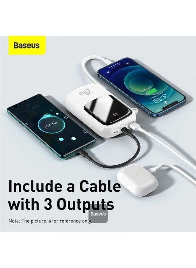 بيسوس Qpow Digital Display Quick Charging Power Bank 20W Built In iP Cable White - Image 2