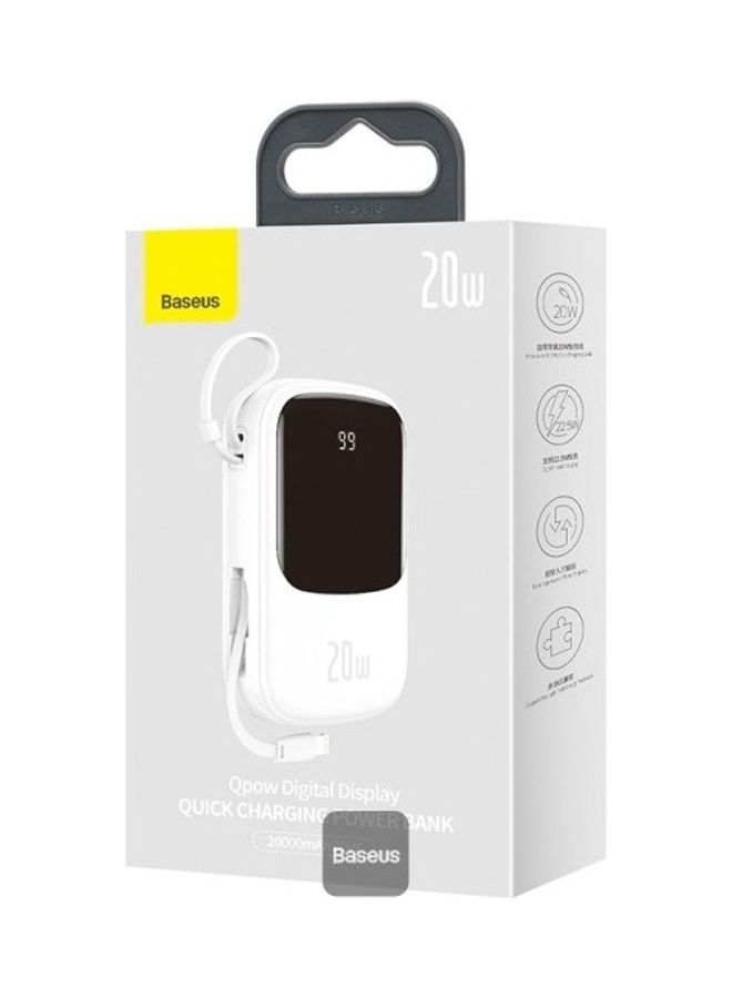 بيسوس Qpow Digital Display Quick Charging Power Bank 20W Built In iP Cable White - Image 4