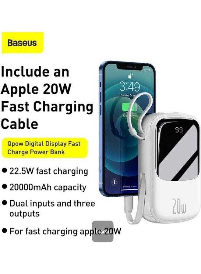 بيسوس Qpow Digital Display Quick Charging Power Bank 20W Built In iP Cable White - Image 5