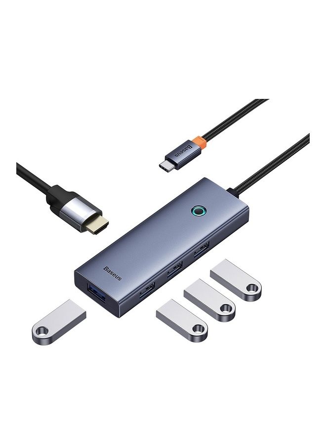 Baseus 5 In 1 Type C Hub USB C Extension Dock To HD 4K 30Hz Video Output 4xUSB 3.0 For Laptop Computer Grey  - Image 1
