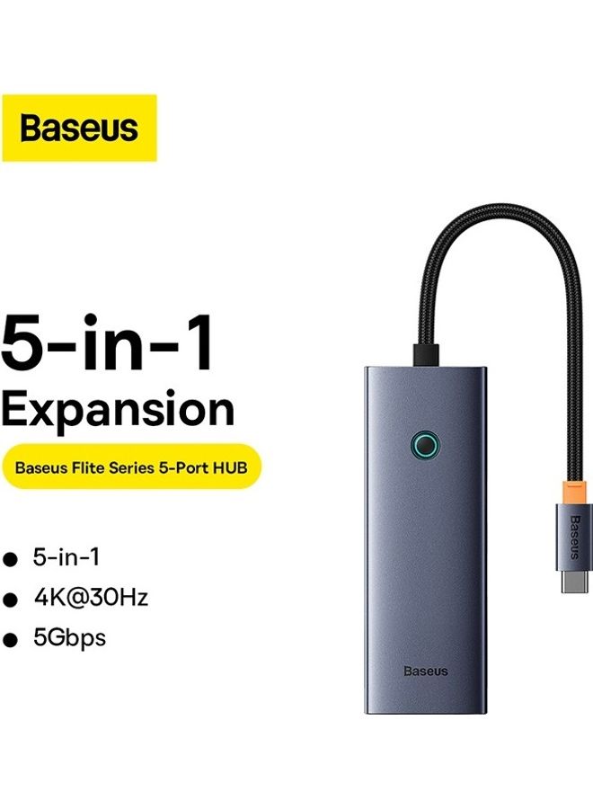 Baseus 5 In 1 Type C Hub USB C Extension Dock To HD 4K 30Hz Video Output 4xUSB 3.0 For Laptop Computer Grey  - Image 2