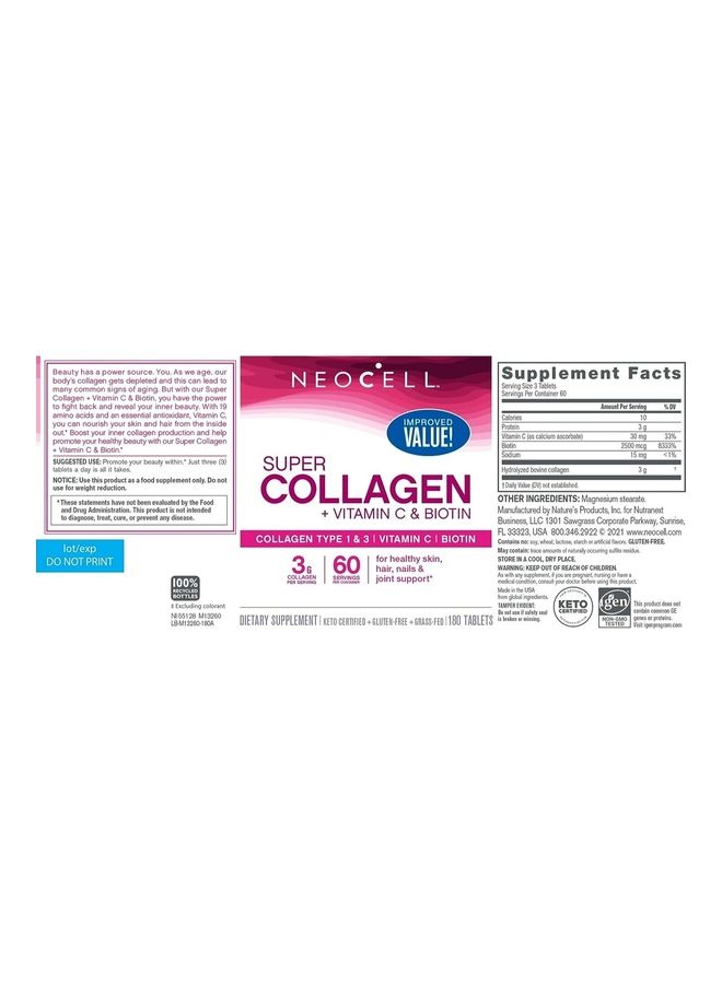 NEOCELL - Super Collagen C Plus Biotin 180 Tabs - Image 1