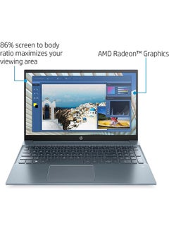 إتش بي كمبيوتر محمول بافيليون بشاشة مقاس 15.6 بوصة ومعالج AMD Ryzen 7-5700U وذاكرة وصول عشوائي سعة 32 جيجابايت ومحرك أقراص NVMe SSD سعة 1 تيرابايت وبطاقة رسومات مدمجة ونظام تشغيل Windows 11  - Image 4