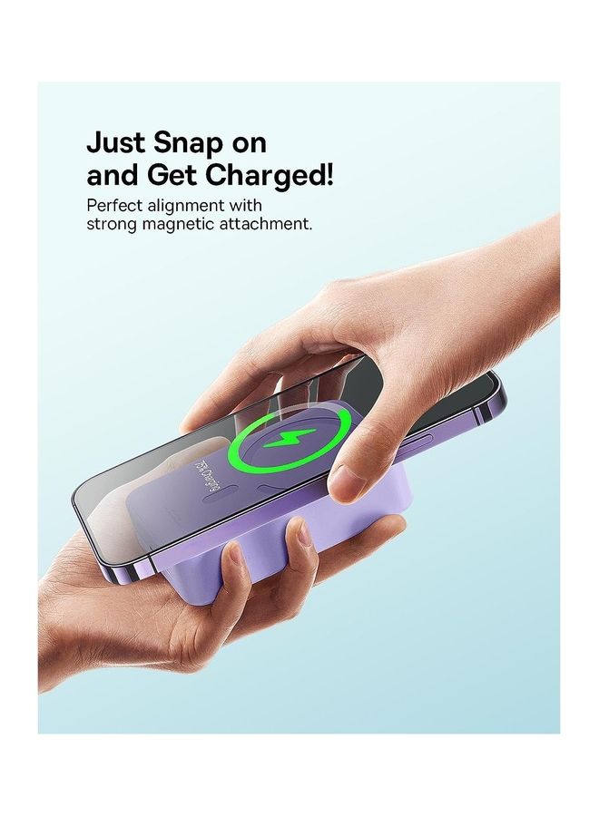 Baseus - 20000 mAh Magnetic Power Bank, PD 20W Portable Charger, Wireless Power Bank, Fast Charging with USB-C Cable, Magsafe Portable Charger, Fast Wireless Battery Pack with 20W USB-C for Apple iPhone 16 Pro/Max/Plus, 15/14/13/12 Series, Samsung Galaxy S24/S23/S22, AirPods, and More Purple - Image 1