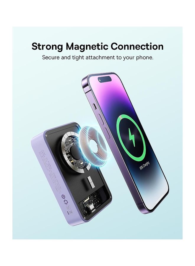 Baseus - 20000 mAh Magnetic Power Bank, PD 20W Portable Charger, Wireless Power Bank, Fast Charging with USB-C Cable, Magsafe Portable Charger, Fast Wireless Battery Pack with 20W USB-C for Apple iPhone 16 Pro/Max/Plus, 15/14/13/12 Series, Samsung Galaxy S24/S23/S22, AirPods, and More Purple - Image 1