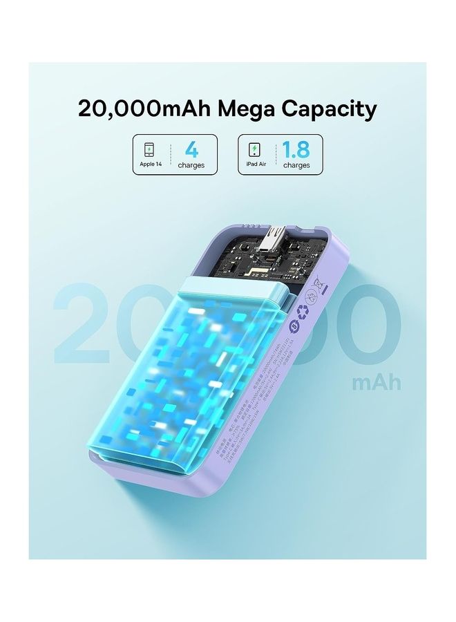 Baseus - 20000 mAh Magnetic Power Bank, PD 20W Portable Charger, Wireless Power Bank, Fast Charging with USB-C Cable, Magsafe Portable Charger, Fast Wireless Battery Pack with 20W USB-C for Apple iPhone 16 Pro/Max/Plus, 15/14/13/12 Series, Samsung Galaxy S24/S23/S22, AirPods, and More Purple - Image 1