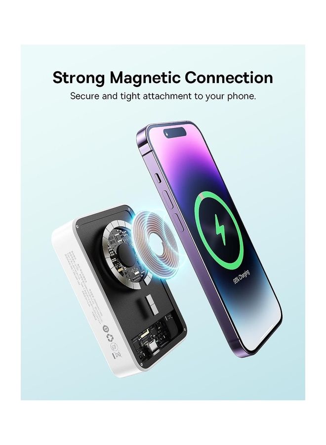 Baseus 20000 mAh Magnetic Power Bank, PD 20W Portable Charger, Wireless Power Bank, Fast Charging with USB-C Cable, Magsafe Portable Charger, Fast Wireless Battery Pack with 20W USB-C for Apple iPhone 16 Pro/Max/Plus, 15/14/13/12 Series, Samsung Galaxy S24/S23/S22, AirPods, and More White  - Image 3