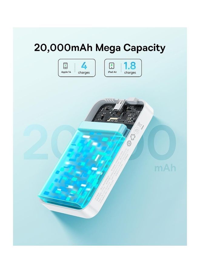 Baseus 20000 mAh Magnetic Power Bank, PD 20W Portable Charger, Wireless Power Bank, Fast Charging with USB-C Cable, Magsafe Portable Charger, Fast Wireless Battery Pack with 20W USB-C for Apple iPhone 16 Pro/Max/Plus, 15/14/13/12 Series, Samsung Galaxy S24/S23/S22, AirPods, and More White  - Image 4