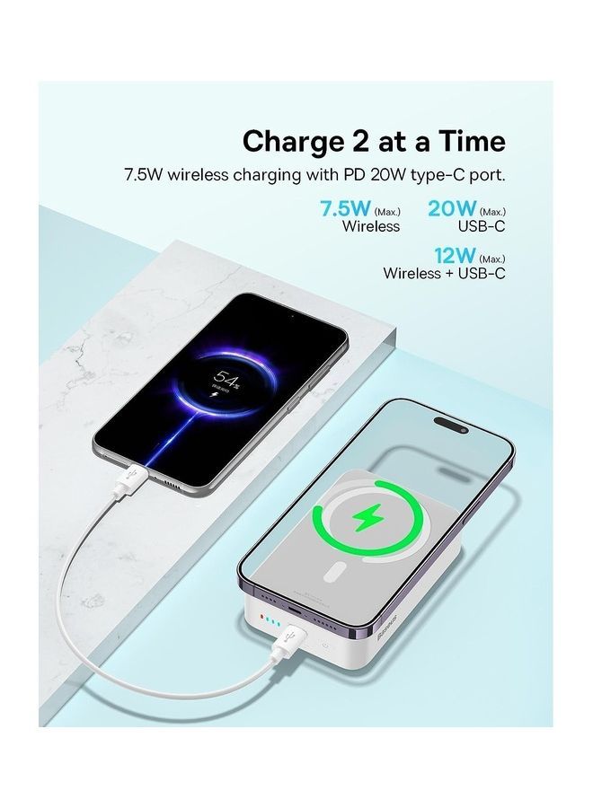 Baseus 20000 mAh Magnetic Power Bank, PD 20W Portable Charger, Wireless Power Bank, Fast Charging with USB-C Cable, Magsafe Portable Charger, Fast Wireless Battery Pack with 20W USB-C for Apple iPhone 16 Pro/Max/Plus, 15/14/13/12 Series, Samsung Galaxy S24/S23/S22, AirPods, and More White  - Image 5