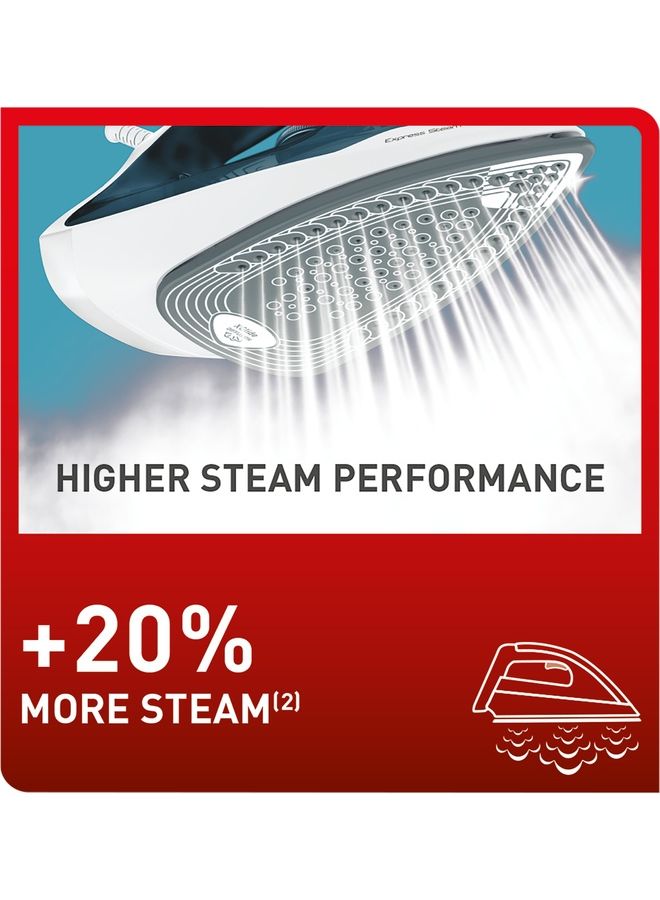 Tefal Express Steam Iron Heating And Efficient Ironing Real Ceramic Soleplate For Fast Gliding 185g Minute Steam Boost Easy To Refill Water Tank Anti Drip 1.0 L 2400.0 W FV2839 BlueWhite - Image 2